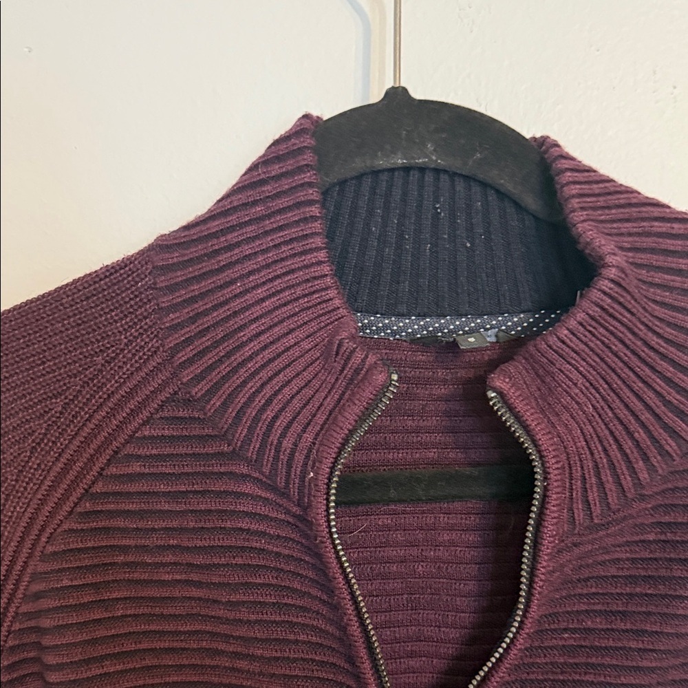 Ted Baker Men's Dark Red Zip-Up Mock Neck Long Sleeve Cardigan XL - Picture 3 of 13